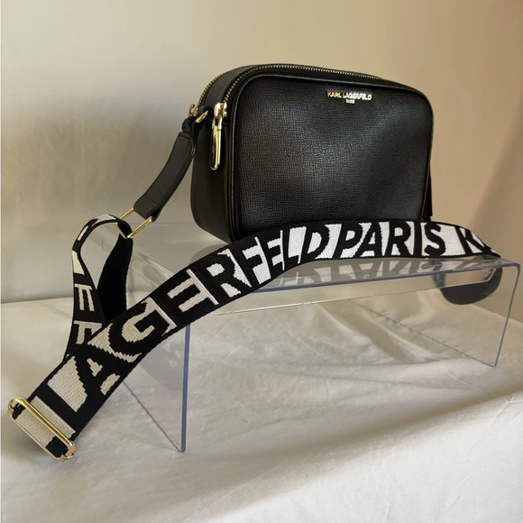 Karl Lagerfeld Unisex Black Crossbody with Logo Strap - Picture 2 of 6